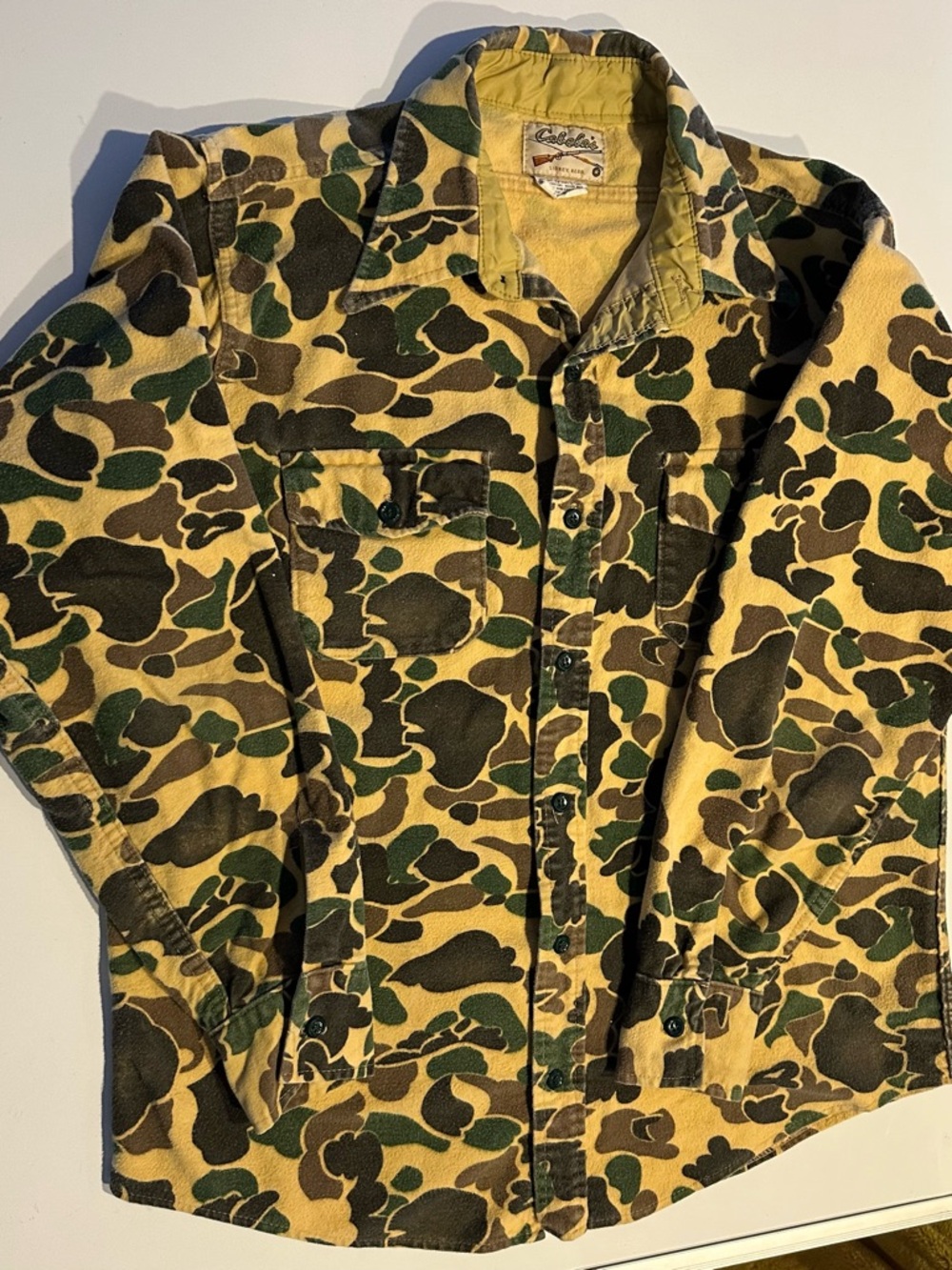 Cabela's Duck Camo Flannel Button Up Shirt Frog Skin Hunting Tall Large Vintage